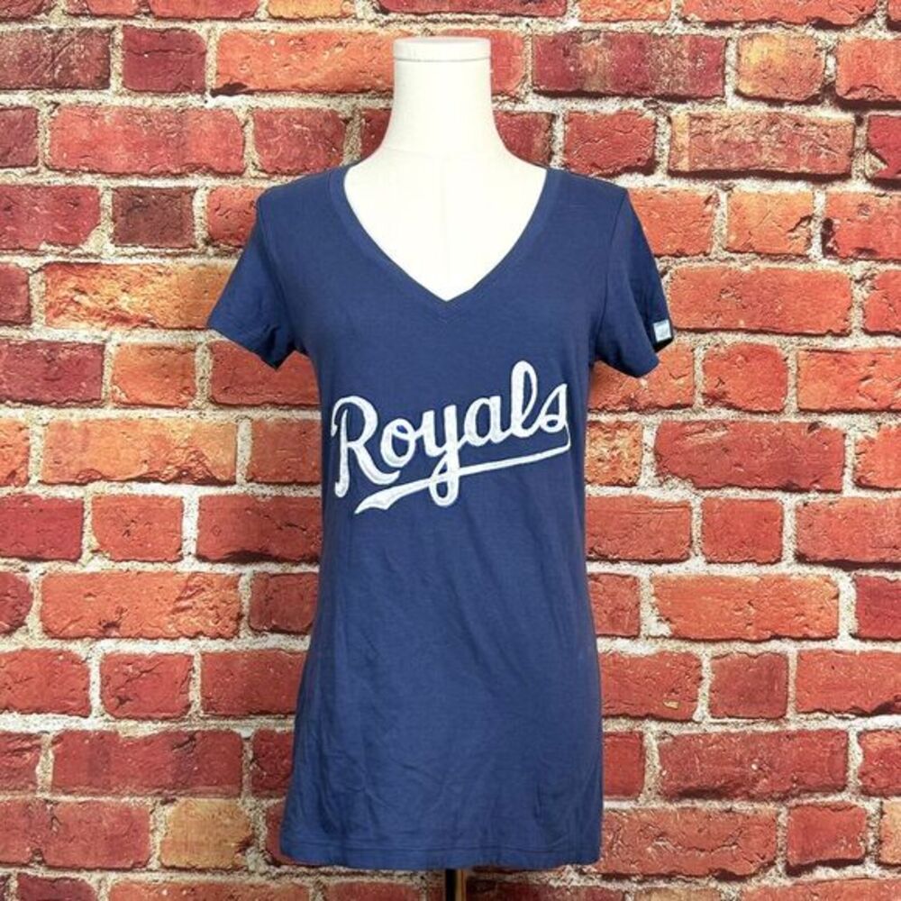 '47 Brand Women's Size Medium‎ Blue Kansas City Royals V Neck Short Sleeve Tee